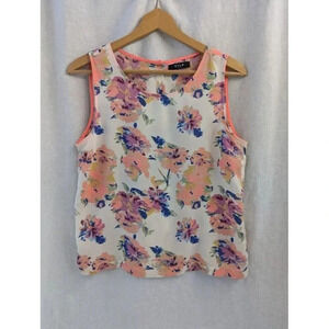 Vila clothes colorful floral button back tank light cotton women's size Large F1